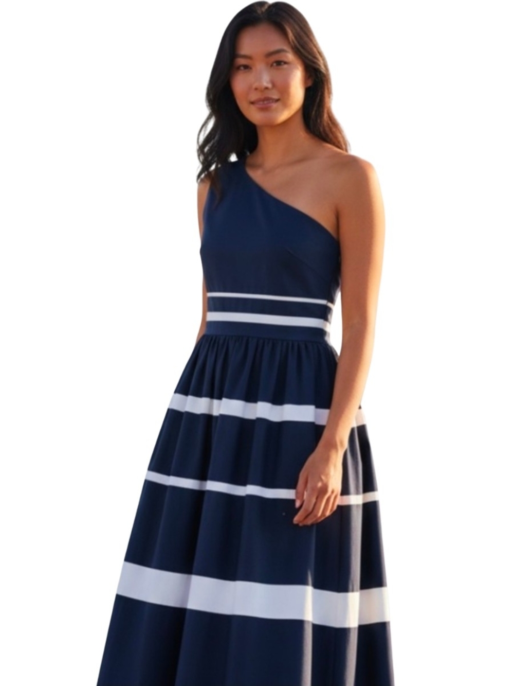 JCrew Nautical Dress With Pockets One-Shoulder Striped Maxi Dress